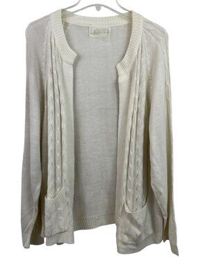 White Cable Knit Acrylic Open Cardigan Sweater Womens Large Vintage